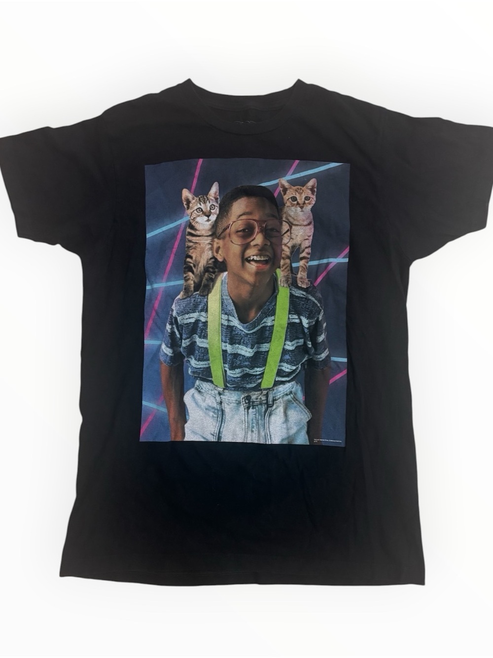 Ripple Junction Steve Urkel Black graphic tee with cat design #catsofinstagram